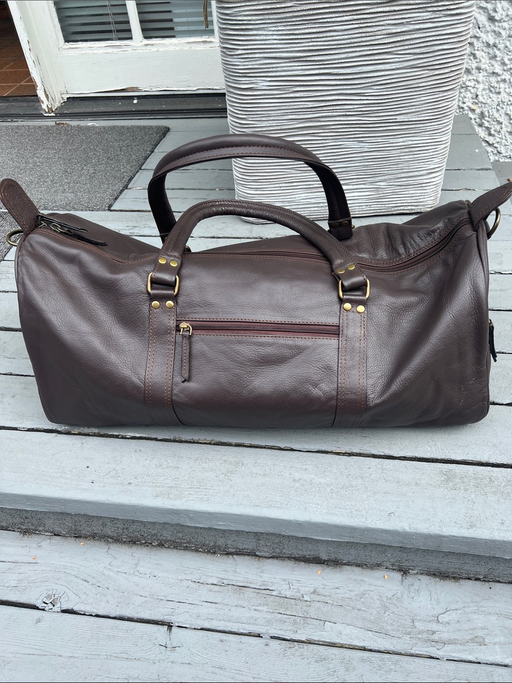 Brown  100% Genuine Leather Weekender Duffel Bag - (Brand new)